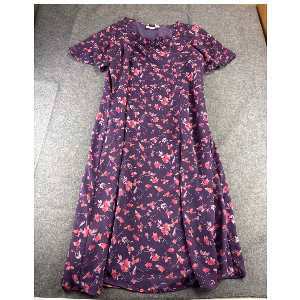 Jaclyn Smith Purple Floral Dress Plus Sz 20W Chiffon Cottagecore Coquette Fairy